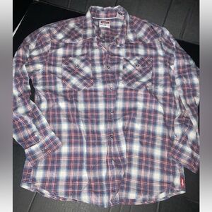 Wrangler Plaid Western Shirt Mens XL Long Sleeve‎ Two Pocket Button Up